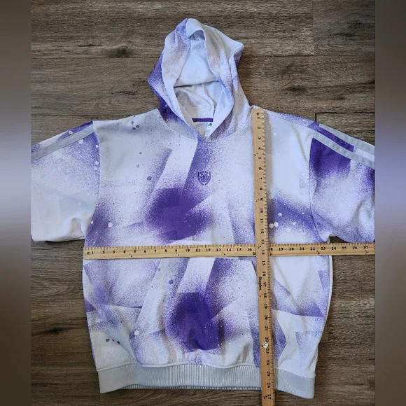 Adidas Donovan Mitchell Shooter Hooded Short Sleeve Sweatshirt Purple Men's Lrg - Picture 5 of 6